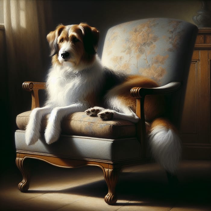 Cute Dog Sitting Comfortably on Chair