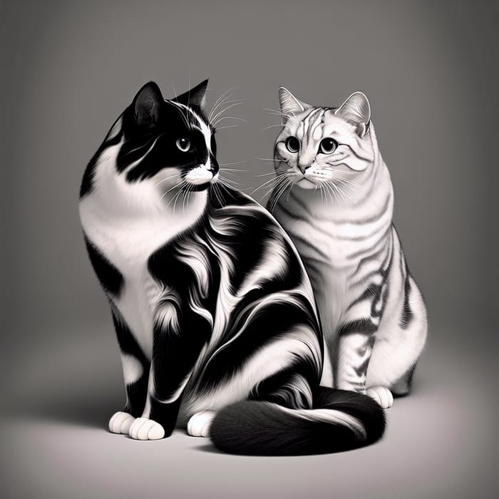 Elegant Black and White Felines with Gray Stripes