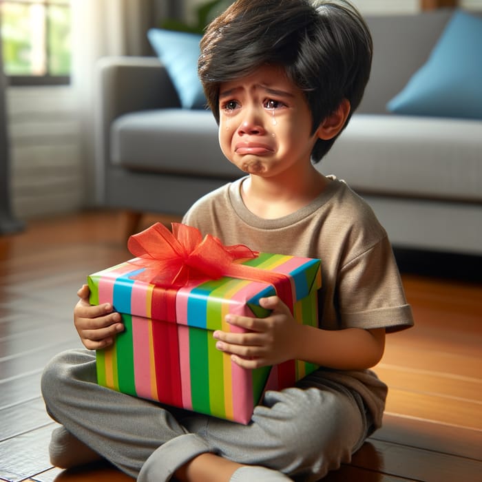 Sad Boy With Present Crying