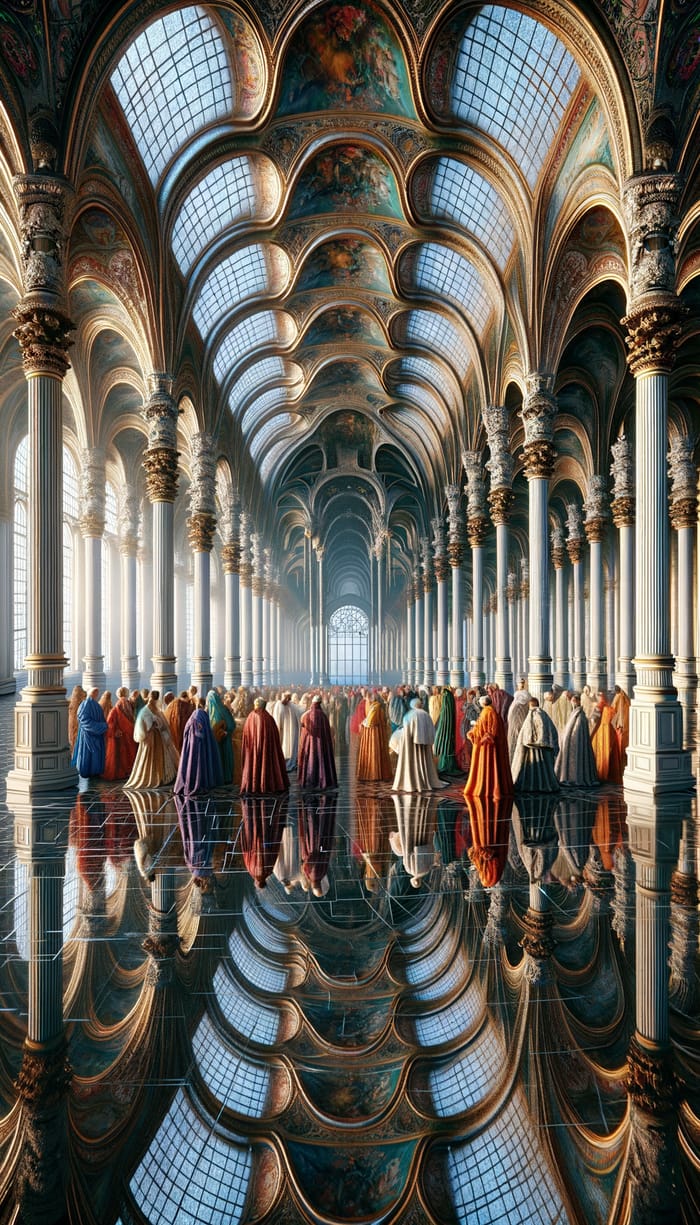 Stunning Hall of Mirrors with Celestial Background