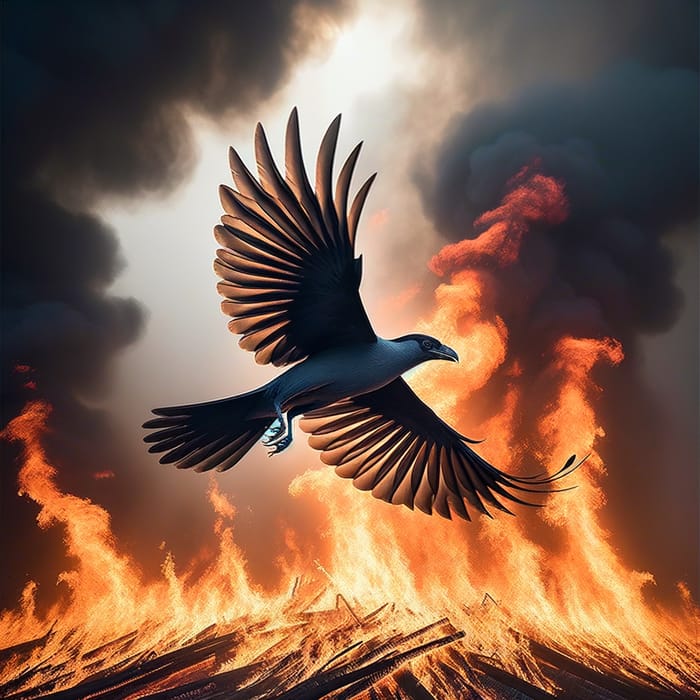 Majestic Bird Flying Amid Fiery Glow