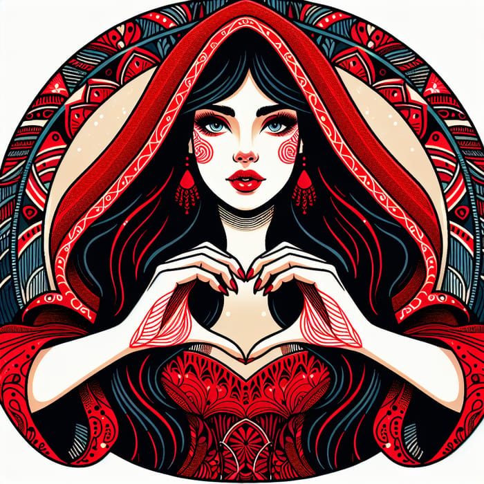 Ancient Slavic Mythology: Mara in Red Cloak Showing Heart Symbol