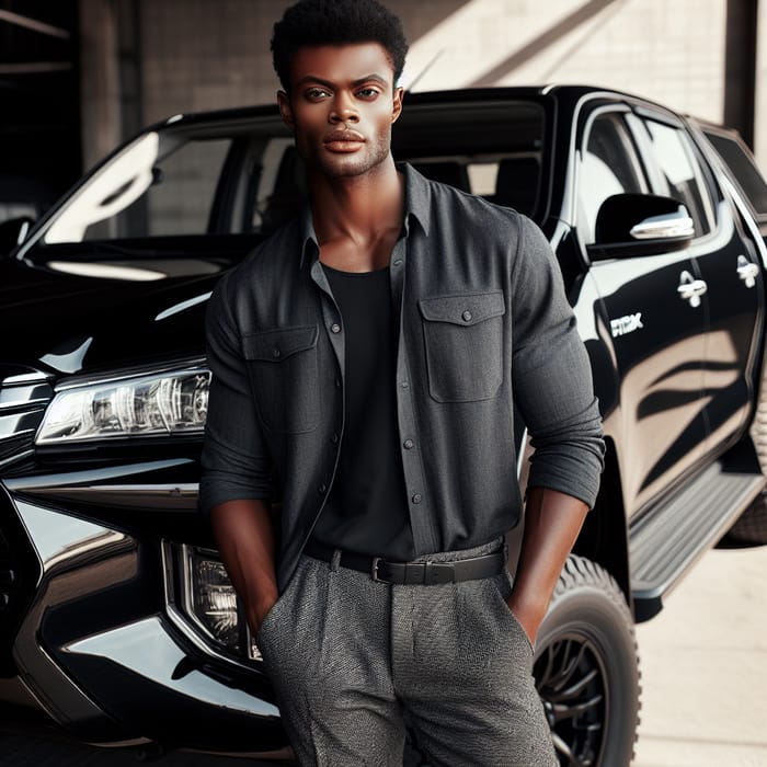 Handsome African Man with Black Hilux - Stylish Pose