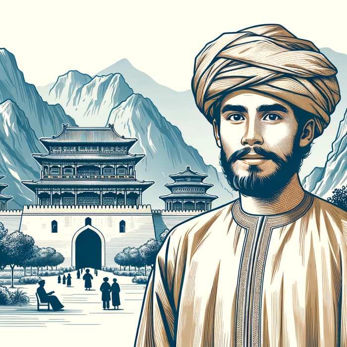 Middle-Eastern Man in Traditional Omani Attire at Chinese Historical Site