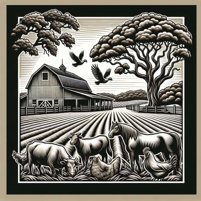 Classic Farm Landscape Logo Design for T-Shirts