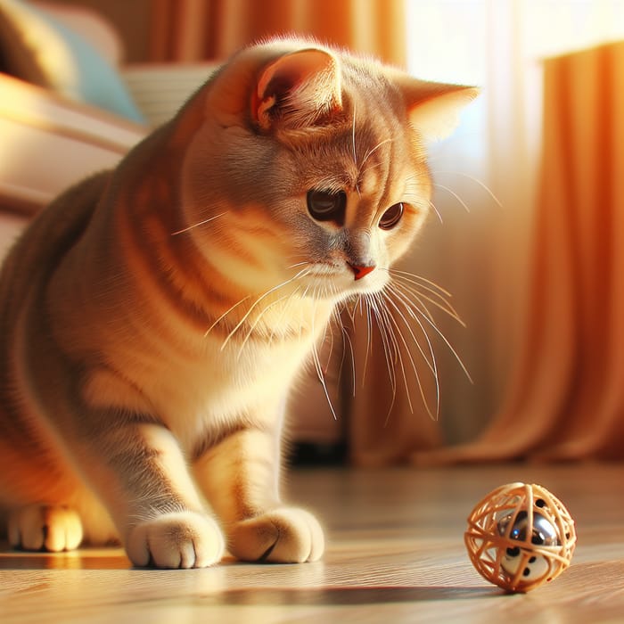 Playful Cat Playing with a Bouncing Ball