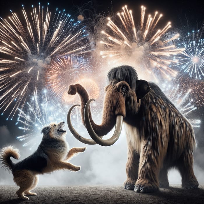 Dog vs Mammoth: Epic Battle with Explosive Background