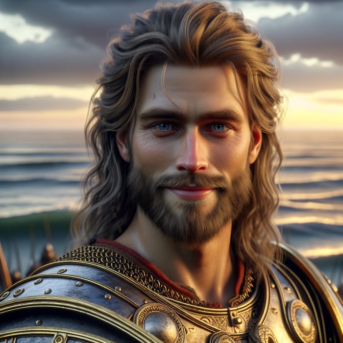 25-Year-Old Viking Berserker in Golden Armour | Ocean Sunset