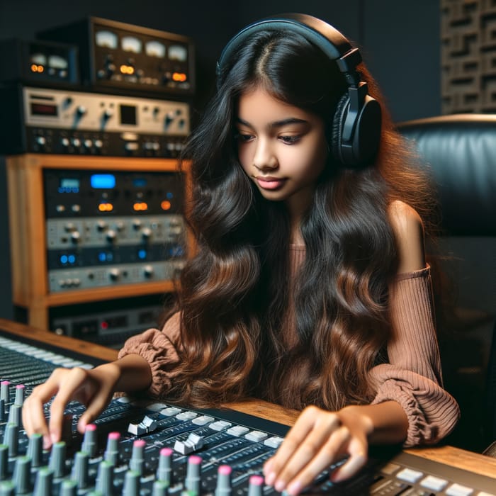 Young South Asian Girl in front of Audio Production Studio