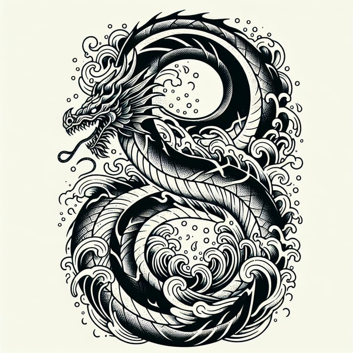 Intricate Jörmungandr Viking Tattoo Design with Ocean Theme