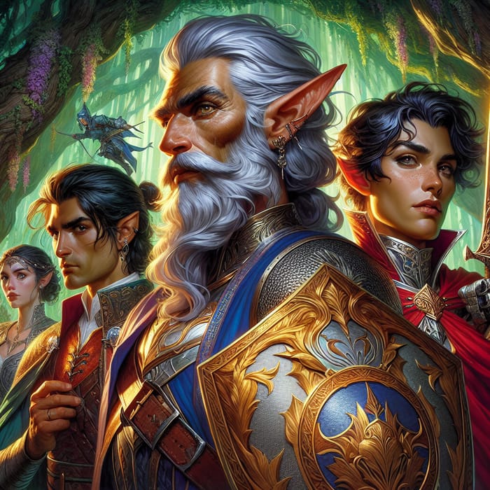 Mystical Encounter of Gray-Haired Elf, Young Man & Paladin