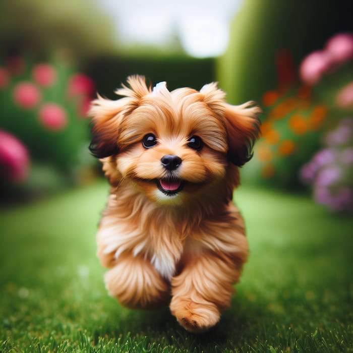Cute Small Dog Exploring a Joyful Garden