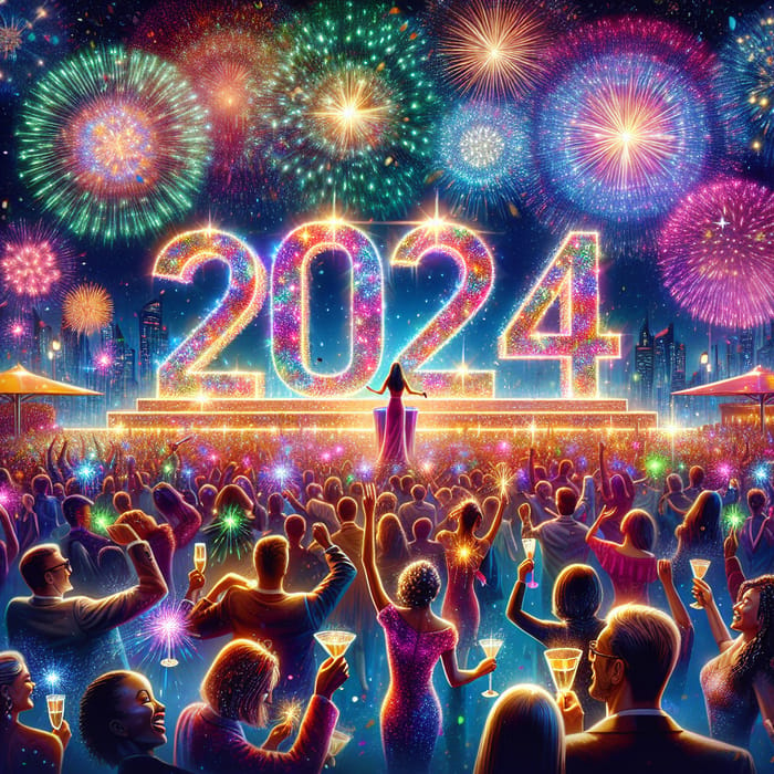 Joyful New Year 2024 Festivities | Sparkling Fireworks Display
