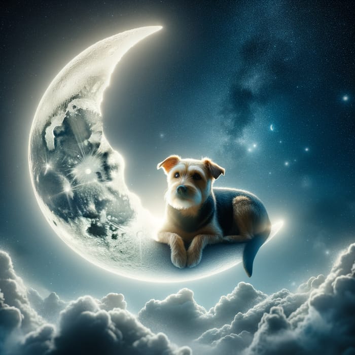 Serene Moonlit Scene with a Dog in the Moon