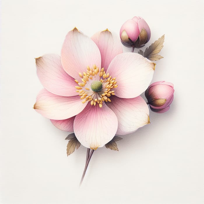 Elegant Pink Flower with Gold-Tipped Petals in Delicate Watercolor Style