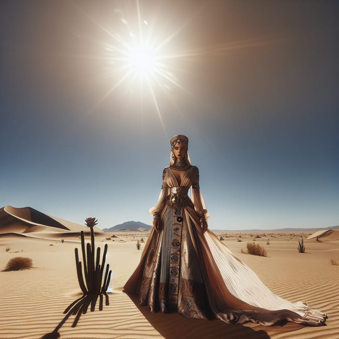 Middle-Eastern Woman in Traditional Egyptian Attire in Desert