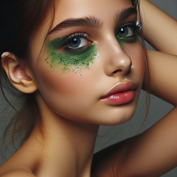 Young Woman with Green Patches Under Eyes - Natural Skin Care