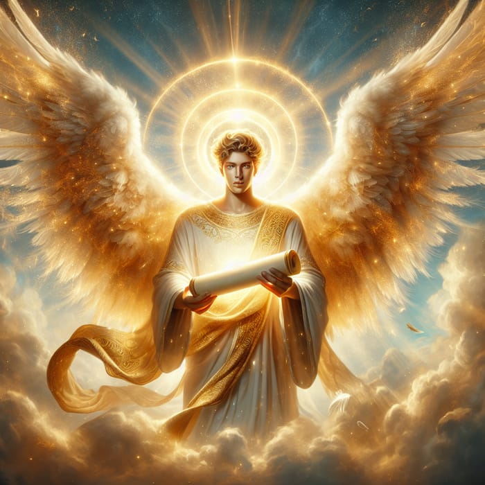 Angel Gibrael: Glowing Celestial Figure with Infinite Wisdom