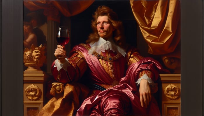 Regal Public Figure with Red Wine in Classical Artistry