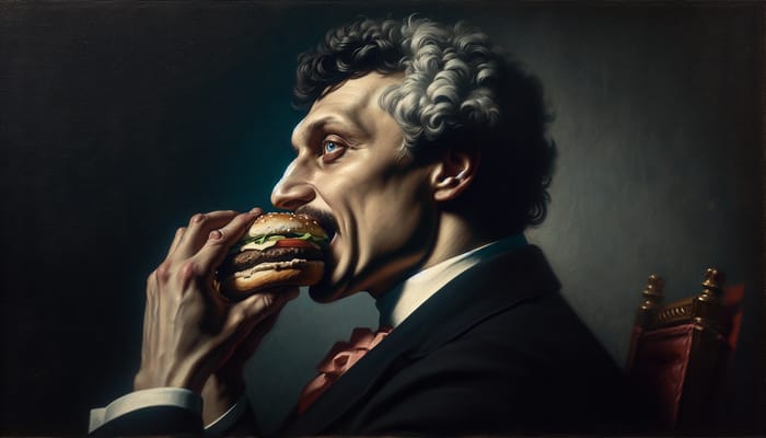 Matteo Salvini Portraiture Satire: Culinary Indulgence in Political Contrast