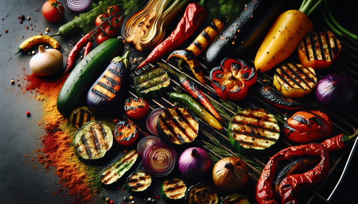 Colorful Grilled Vegetables in Vibrant Hues | Smoky Flavors & Charred Textures