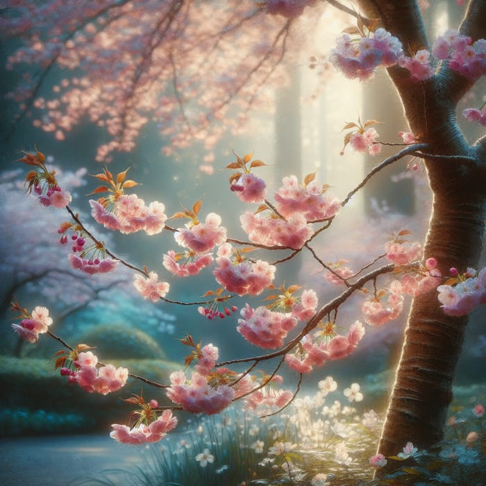 Tranquil Cherry Blossom Tree - Morning Serenity Art