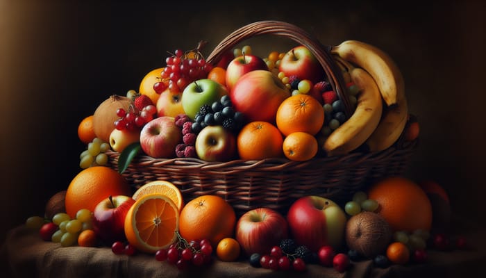 Rustic Basket Overflowing with Lively Fresh Fruits | Warm Colors