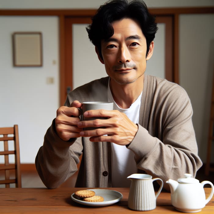 Calm Asian Man Enjoying a Cup of Tea | Relaxation Time at Home