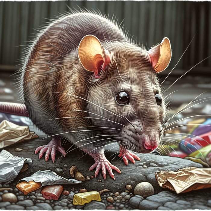 Detailed Depiction of a Common Rat | Healthy Grayish-Brown Coat & Radiant Pink Eyes