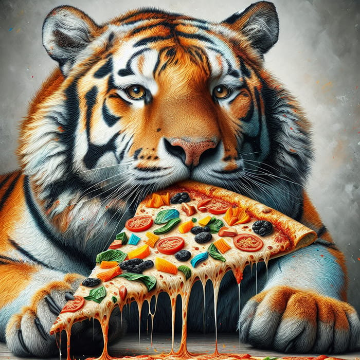 Ultra Realistic Tiger Eating Pizza Art