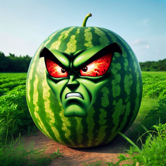 Angry Watermelon Displaying Vibrant Green and Red Colors