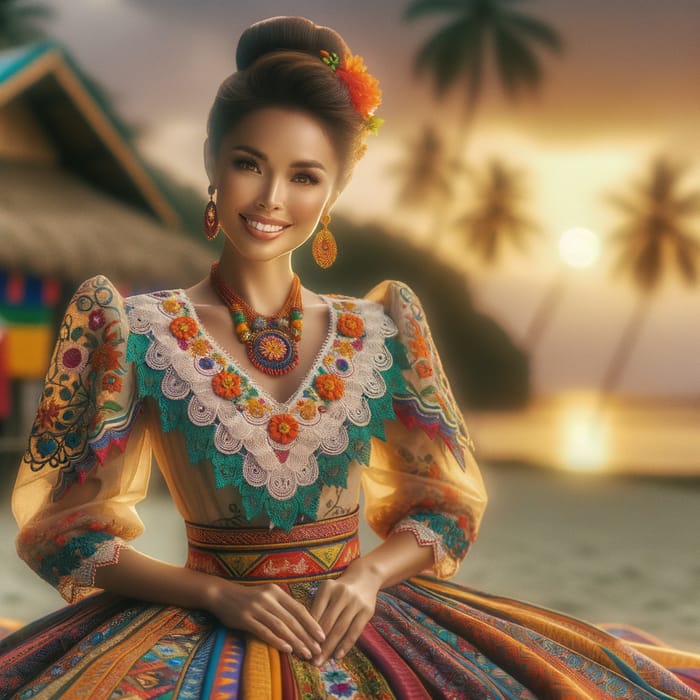 Filipina Woman in Traditional Philippine Outfit