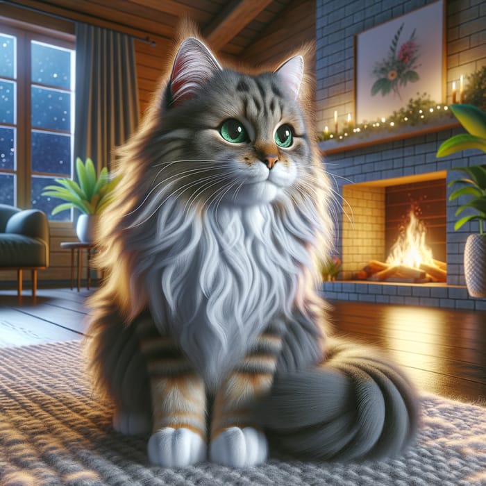 Enchanting Grey Domestic Cat Sitting in Cozy Living Room