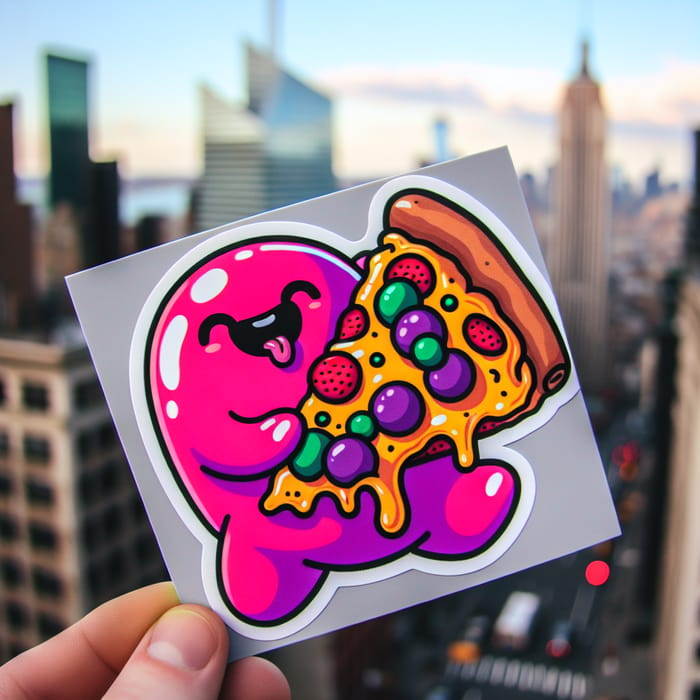 Whimsical Pink Jelly Bear Pizza Sticker in New York