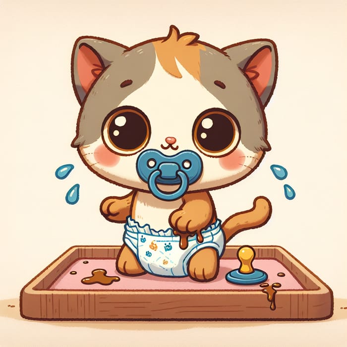 Adorable Newborn Kitten Diaper Change Cartoon | Nursery Artwork