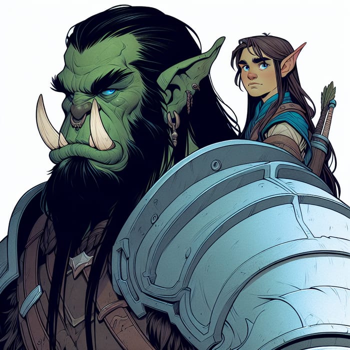 Large Green Orc with Blue Elf Boy Fantasy Characters