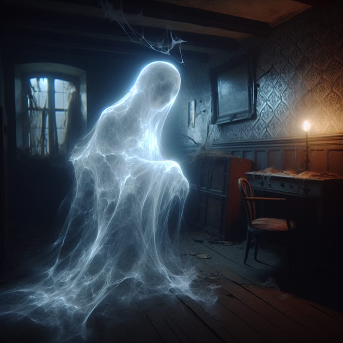 Ethereal Spectral Figure in Creepy Abandoned House