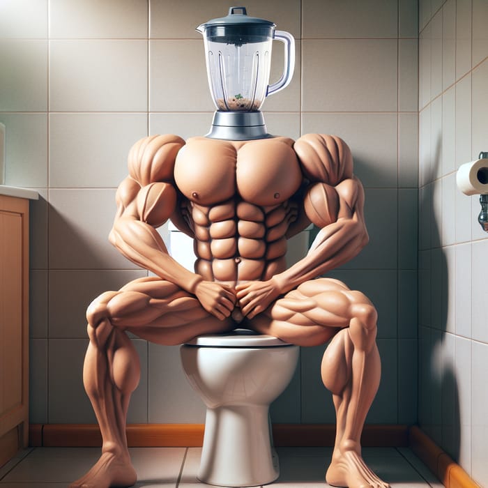 Muscle Man Blender on Toilet: Creative Household Appliance Character