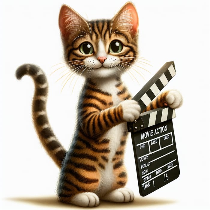 Cat holding movie action clapperboard: An Animated Tale