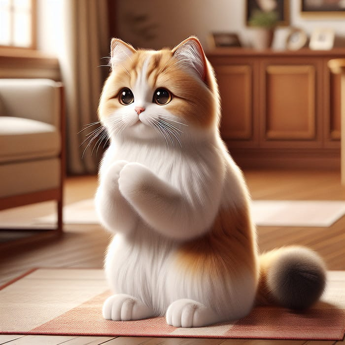Charming Cat Praying Pose with Patchwork Fur