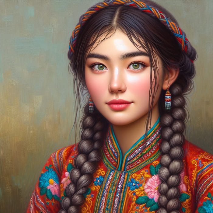Tajik Girl in National Dress | Oil Painting of 25-Year-Old