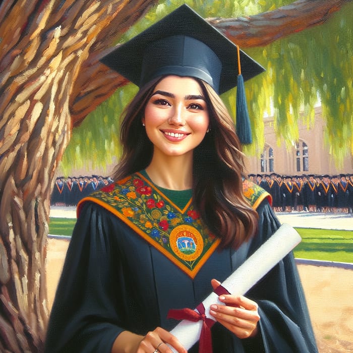 Tajik Girl Graduating University Oil Painting