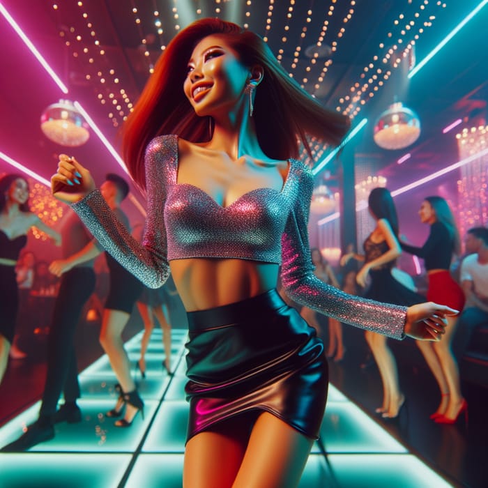 Energetic Nightclub Dance with Sleek Outfit and Lustrous Hair