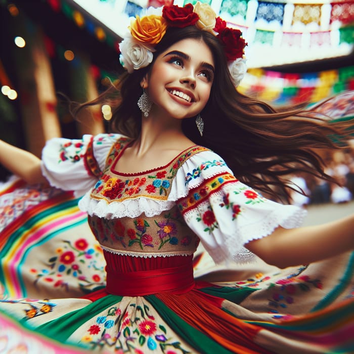 Girl Dancing in Vibrant Traditional Dress