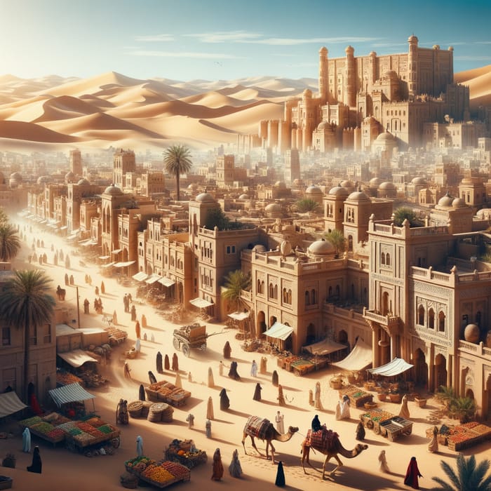 Desert City Oasis: Sandstone Architecture & Daily Life Scenes