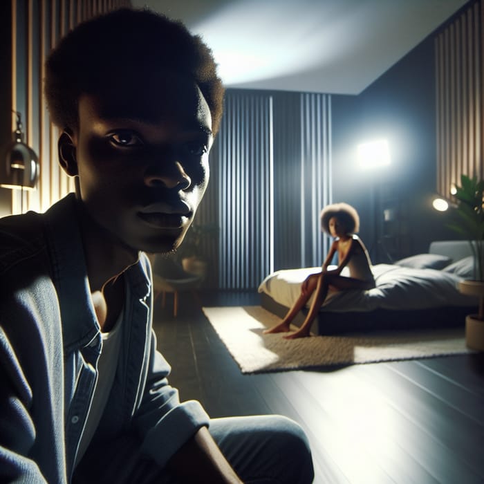 Intense Cinematic African Young Man & Woman in Modern Room