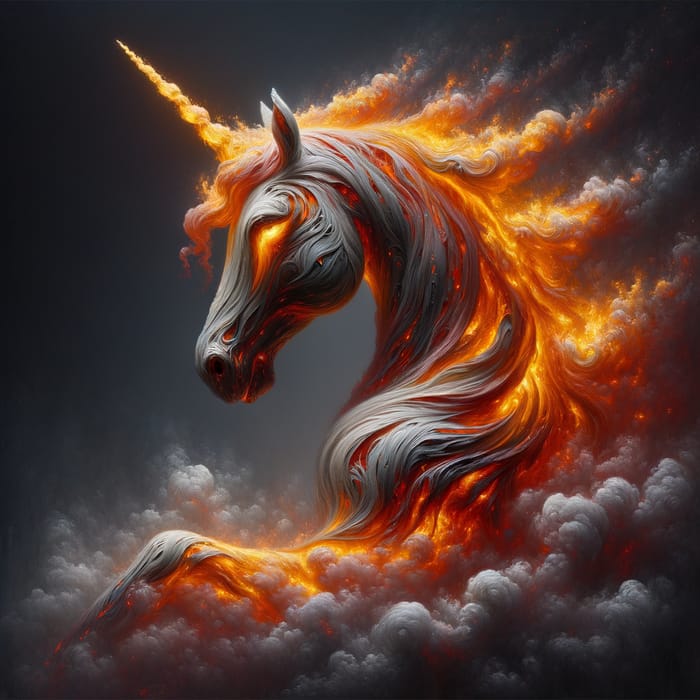 Mythical Lava Unicorn on Dark Grey Background