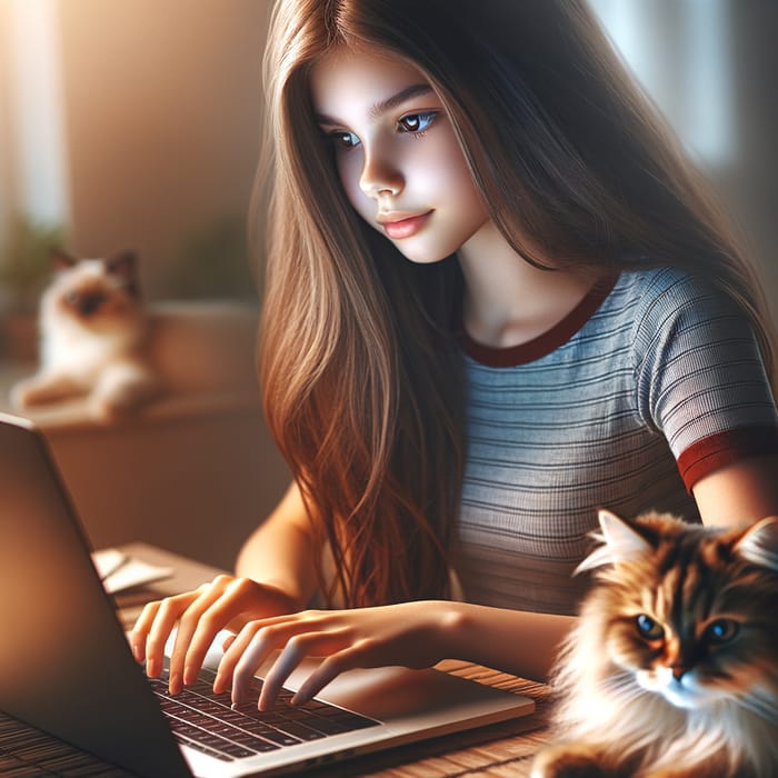 Girl Writing Content with Cat | Website Name