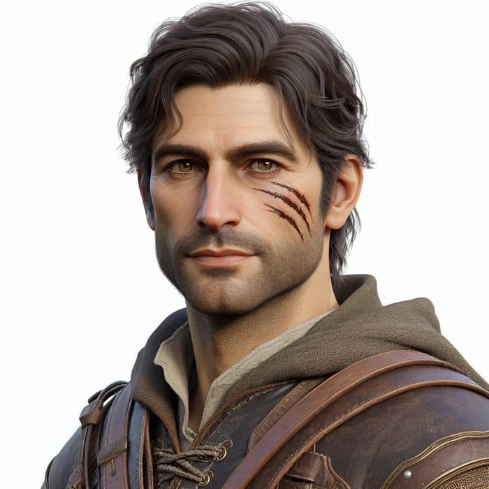 Medieval Ranger | 38-Year-Old Warrior with Dark Hair, Brown Eyes & Face Scar