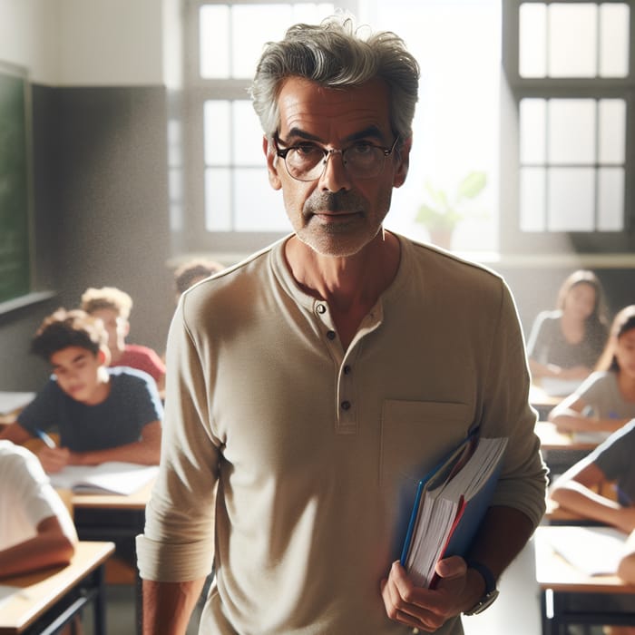 Experienced Asian Male Teacher Enters the Classroom